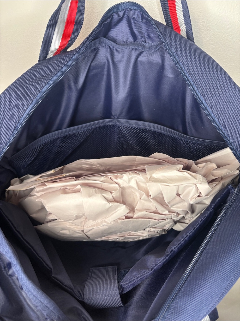 Navy Canvas Laptop Briefcase with Red-White-Blue Accent Strap NWT - Picture 9 of 11